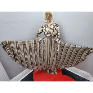 70s Vintage Super Maxi in Brown and Cream Organdy - XS